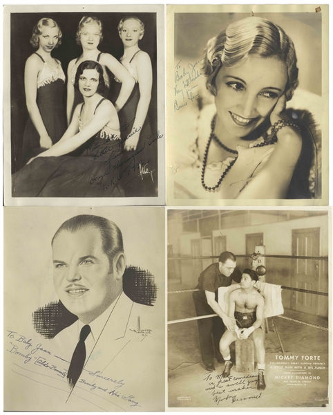 Moe Howard's Lot of 21 Signed Photos of Vaudeville Stars, Boxers, Actors, Including 2 by Loretta Young -- Most Inscribed to Either Moe Howard or His Daughter Joan -- 8'' x 10'' or Larger -- Very Good